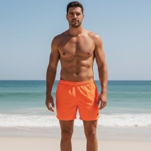 New Neon Orange Swim Trunks Suit Elastic Tie Board Shorts Beach Pool Cruise L